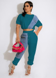 Denim Pachwork Two Piece Pants Sets MEM-88435
