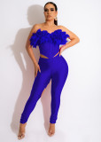 Feather Patchwork Hole Two Piece Pants Sets MEM-88434