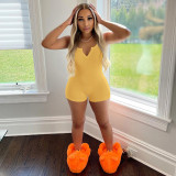 Solid Ribbed Sleeveless Romper GLF-08114