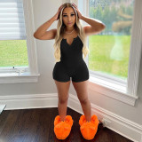 Solid Ribbed Sleeveless Romper GLF-08114