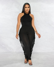 Solid Sleeveless Tassel Pants 2 Piece Sets FNN-8669