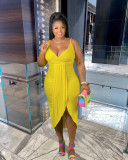 Plus Size Solid V Neck Spaghetti Strap Midi Dress FNN-8668