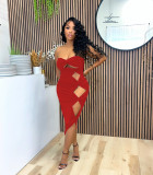 Solid Strapless Hollow Out Bodycon Midi Dress ZDF-31206