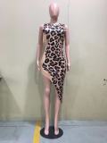 Leopard Sleeveless Irregular Midi Dress OD-8484