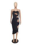 Solid Strapless Hollow Out Bodycon Midi Dress ZDF-31206