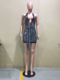 Hot Drilling Deep V Neck Halter Night Club Dress OD-8483