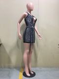 Hot Drilling Deep V Neck Halter Night Club Dress OD-8483