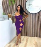 Solid Strapless Hollow Out Bodycon Midi Dress ZDF-31206