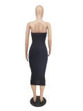 Solid Strapless Hollow Out Bodycon Midi Dress ZDF-31206