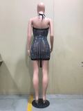 Hot Drilling Deep V Neck Halter Night Club Dress OD-8483