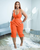 Plus Size Solid Tank Top Calf Length Pants 2 Piece Sets TK-6239