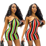 Sexy Striped Knit Spaghetti Strap Mini Dress TR-1207
