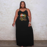 Plus Size Lip Print Strap Loose Maxi Dress WAF-7208176