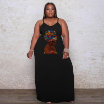 Plus Size Sexy Printed Sling Maxi Dress WAF-7208225