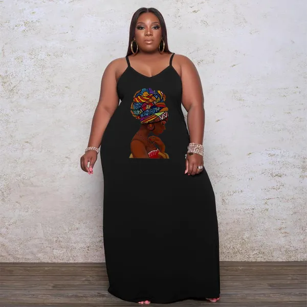 Plus Size Sexy Printed Sling Maxi Dress WAF-7208225