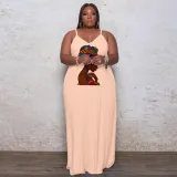Plus Size Sexy Printed Sling Maxi Dress WAF-7208225