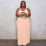 Plus Size Lip Print Strap Loose Maxi Dress WAF-7208176