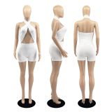 Solid Halter Backless Hollow Out Romper DDF-88164