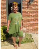 Plus Size QUEEN Letter Print Two Piece Shorts Sets WAF-7416114