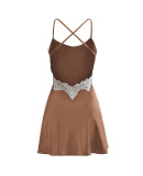 Sexy Lace Patchwork Backless Cross Strap Nightdress MA-Y488