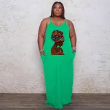 Plus Size Sexy Printed Sling Maxi Dress WAF-7208225