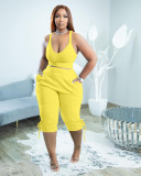 Plus Size Solid Tank Top Calf Length Pants 2 Piece Sets TK-6239