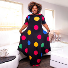 Plus Size Dot Print Short Sleeve Loose Maxi Dress NNWF-7499
