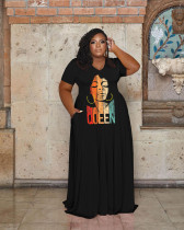 Plus Size QUEEN Letter V Neck Short Sleeve Maxi Dress WAF-7439226