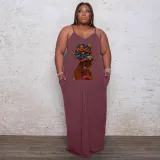 Plus Size Sexy Printed Sling Maxi Dress WAF-7208225