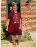 Plus Size QUEEN Letter Print Two Piece Shorts Sets WAF-7416114