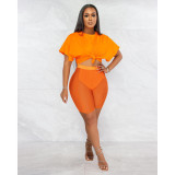Solid T Shirt Mesh Shorts Two Piece Sets DDF-88163