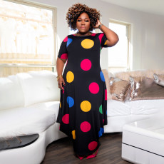 Plus Size Dot Print Short Sleeve Loose Maxi Dress NNWF-7499