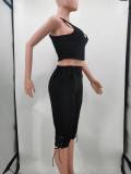 Plus Size Solid Tank Top Calf Length Pants 2 Piece Sets TK-6239