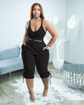 Plus Size Solid Tank Top Calf Length Pants 2 Piece Sets TK-6239