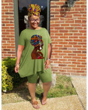 Plus Size Printed Two Piece Shorts Sets WAF-7416225