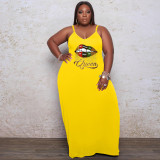 Plus Size Lip Print Strap Loose Maxi Dress WAF-7208176
