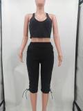 Plus Size Solid Tank Top Calf Length Pants 2 Piece Sets TK-6239