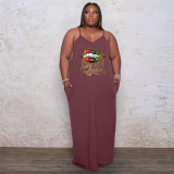 Plus Size Lip Print Strap Loose Maxi Dress WAF-7208176