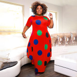 Plus Size Dot Print Short Sleeve Loose Maxi Dress NNWF-7499