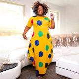 Plus Size Dot Print Short Sleeve Loose Maxi Dress NNWF-7499