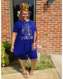 Plus Size QUEEN Letter Print Two Piece Shorts Sets WAF-7416114