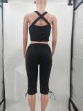 Plus Size Solid Tank Top Calf Length Pants 2 Piece Sets TK-6239