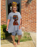 Plus Size Printed Two Piece Shorts Sets WAF-7416225
