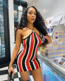 Sexy Striped Knit Spaghetti Strap Mini Dress TR-1207