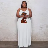 Plus Size Sexy Printed Sling Maxi Dress WAF-7208225