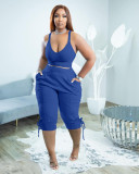 Plus Size Solid Tank Top Calf Length Pants 2 Piece Sets TK-6239
