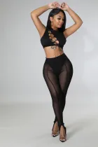 Sexy Lace Up Sleeveless See Through 2 Piece Sets MZ-2728