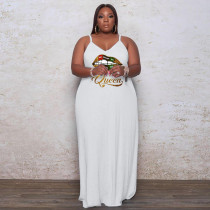 Plus Size Lip Print Strap Loose Maxi Dress WAF-7208176