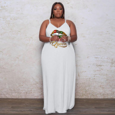 Plus Size Lip Print Strap Loose Maxi Dress WAF-7208176