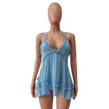 Sexy Ruffled V Neck Cross Strap Top CM-8608